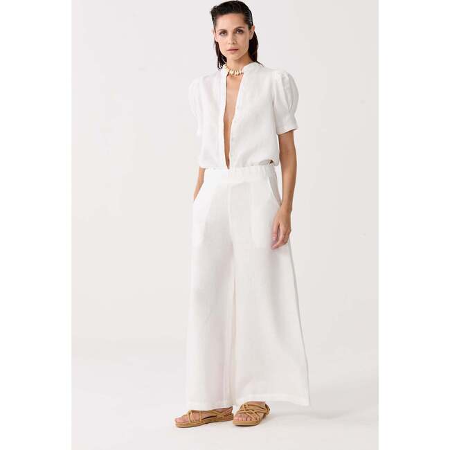 Athina Linen Shirt, Off White - Blouses - 3