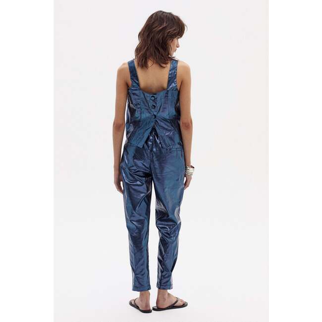 Mei Metallic Linen Top, Dark Blue Metallic