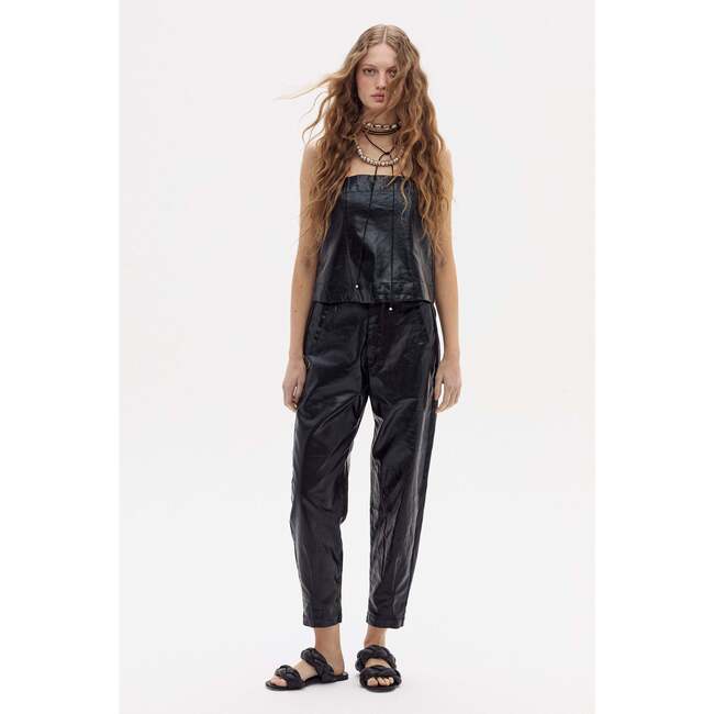 Anya Metallic Linen Pants, Metallic Black
