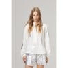 Cupid Linen Shirt, Off-white with Silver Hearts - Blouses - 1 - thumbnail