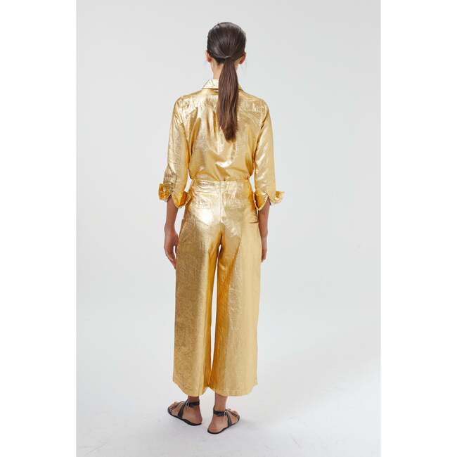 Culotte Metallic Linen Pants, Gold - Pants - 4