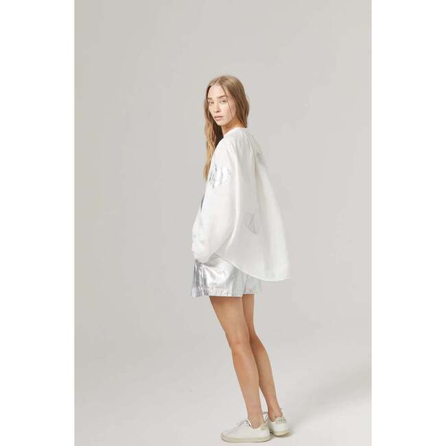 Cupid Linen Shirt, Off-white with Silver Hearts