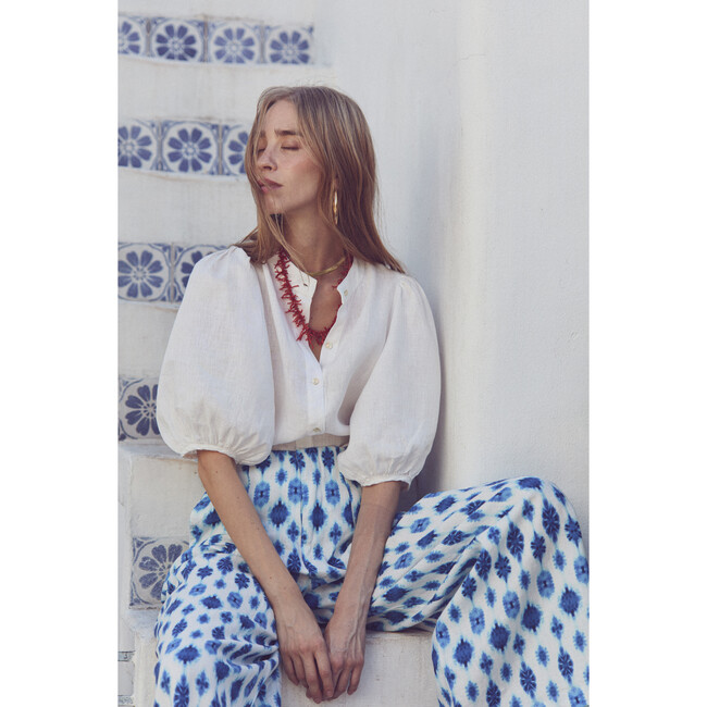 Bubble Linen Shirt, Off White - Blouses - 5