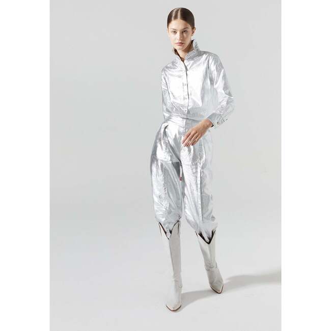 San Marino Metallic Linen Shirt, Silver Metallic - Blouses - 4