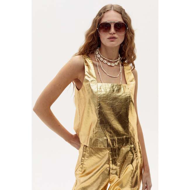 Anya Metallic Linen Pants, Gold
