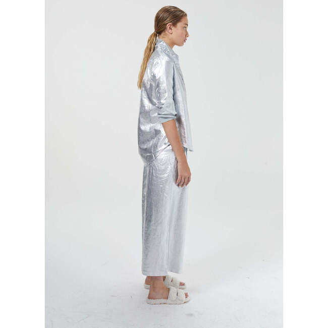 Culotte Metallic Linen Pants, New Silver Metallic