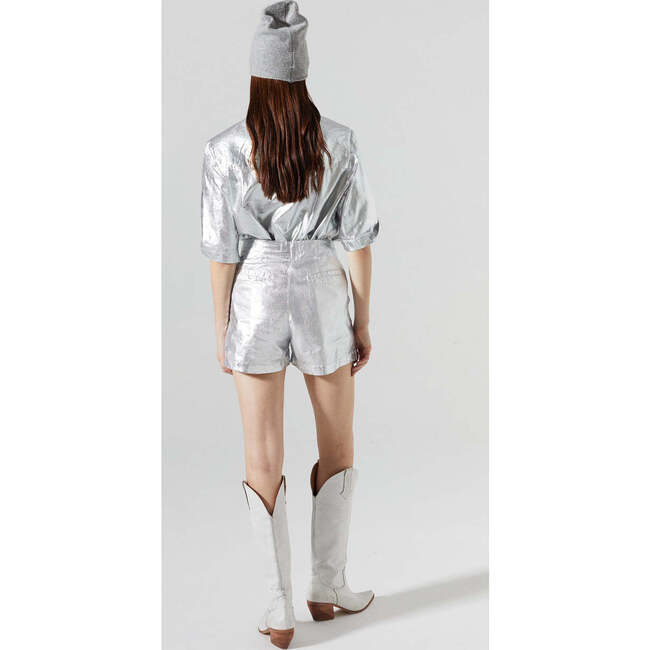 Frida Metallic Linen Shorts, New Silver