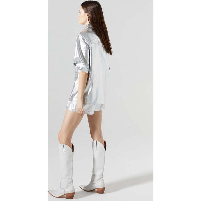 Frida Metallic Linen Shorts, New Silver - Shorts - 3