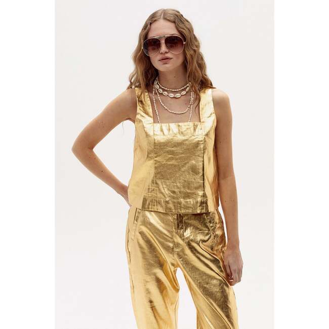 Anya Metallic Linen Pants, Gold