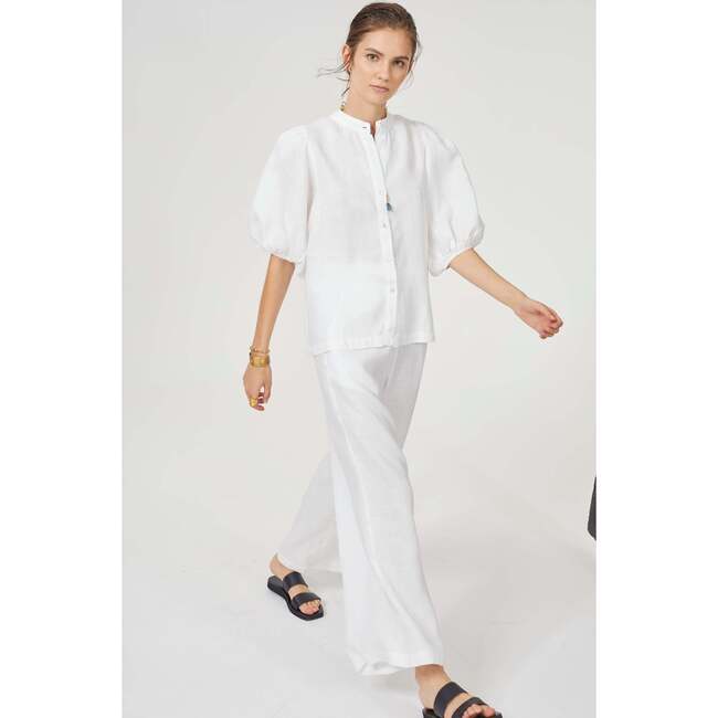 Bubble Linen Shirt, Off White - Blouses - 6