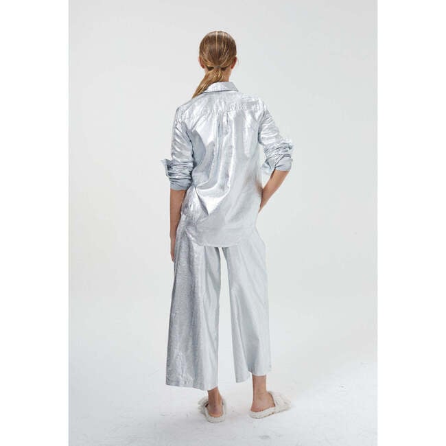 Culotte Metallic Linen Pants, New Silver Metallic - Pants - 3