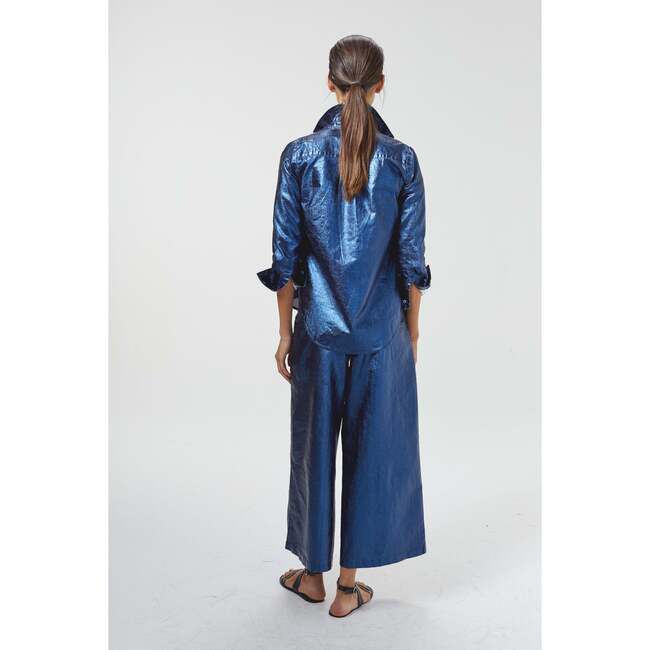 Culotte Metallic Linen Pants, Dark Blue Metallic - Pants - 3