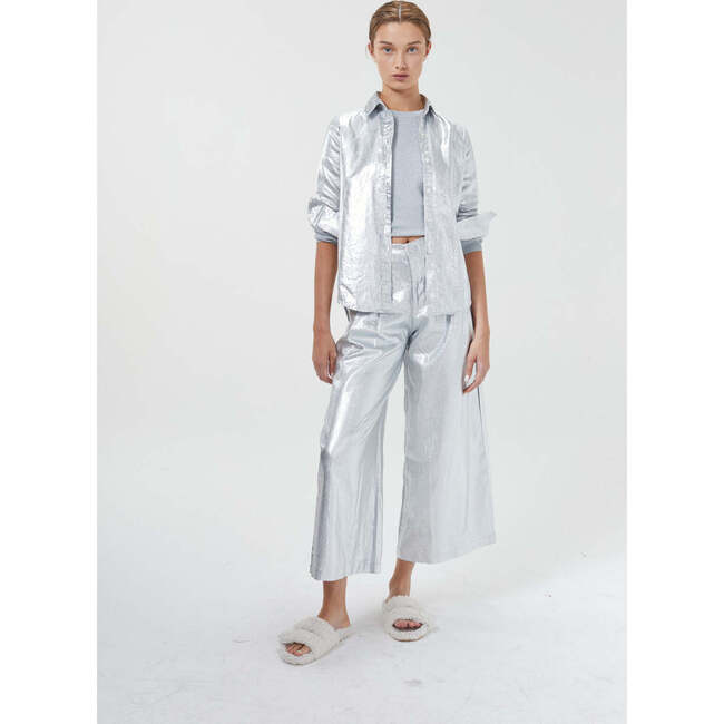 Culotte Metallic Linen Pants, New Silver Metallic - Pants - 4
