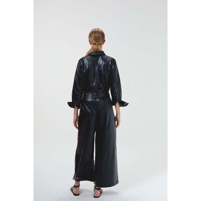 Culotte Metallic Linen Pants, Black Metallic - Pants - 3