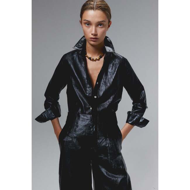 San Marino Metallic Linen Shirt, Black Metallic