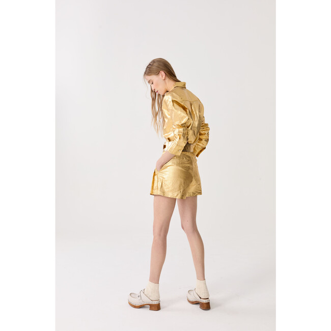 Frida Metallic Linen Shorts, Gold - Shorts - 3