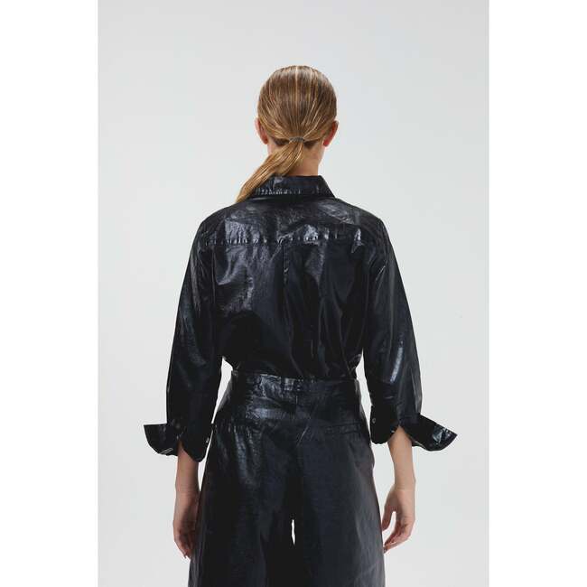 Culotte Metallic Linen Pants, Black Metallic - Pants - 4