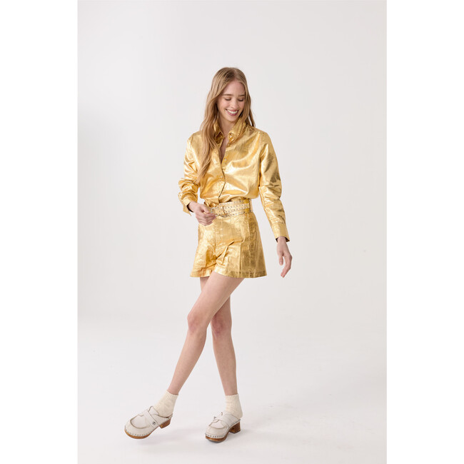 Frida Metallic Linen Shorts, Gold - Shorts - 4