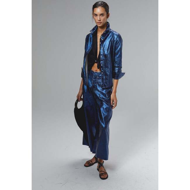 Culotte Metallic Linen Pants, Dark Blue Metallic - Pants - 5
