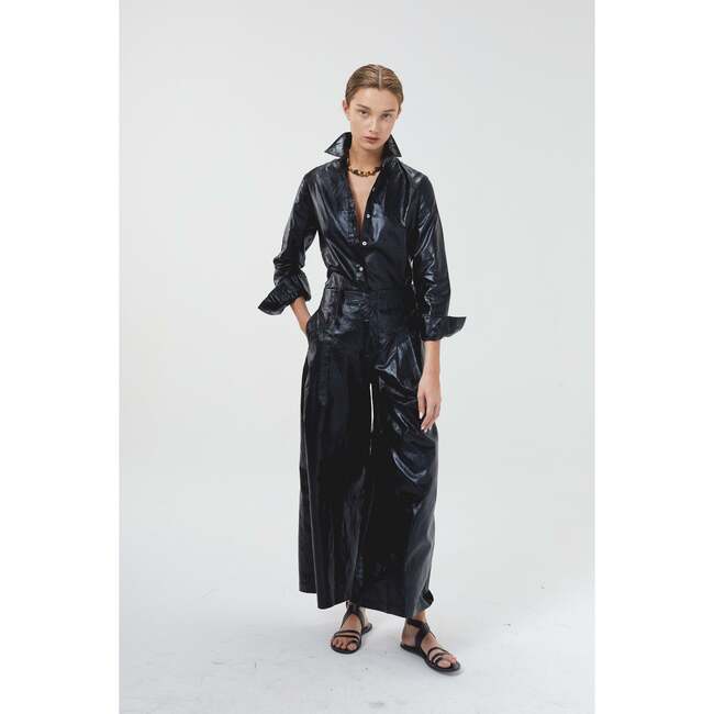 Culotte Metallic Linen Pants, Black Metallic - Pants - 5