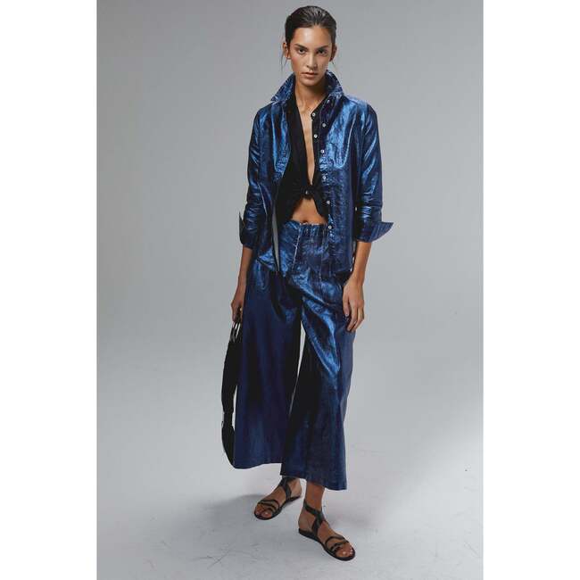 San Marino Metallic Linen Shirt, Dark Blue Metallic