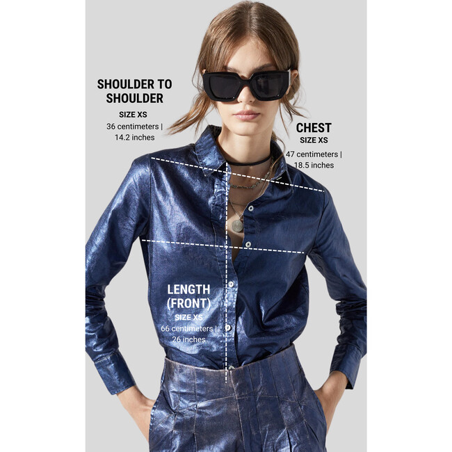 San Marino Metallic Linen Shirt, Dark Blue Metallic - Blouses - 3