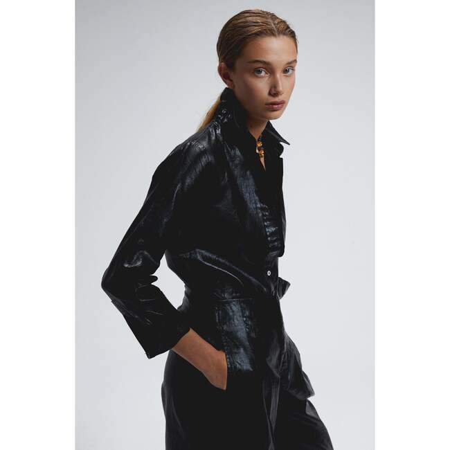 San Marino Metallic Linen Shirt, Black Metallic - Blouses - 5