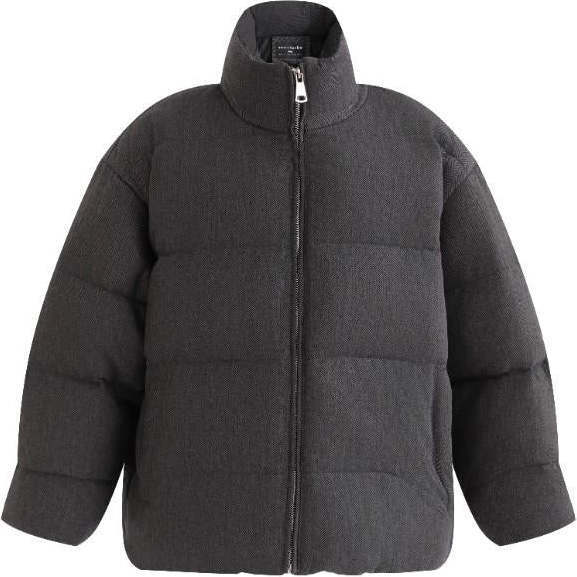 Puffer Jacket with High Collar, Black