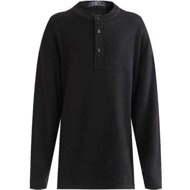 Three-Button Henley Top, Black
