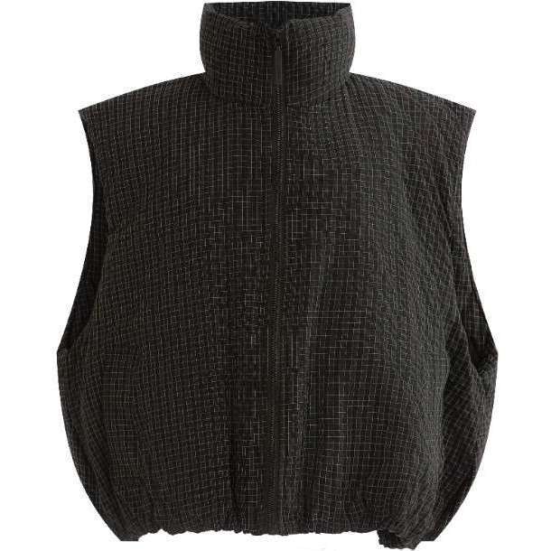 Grid-Pattern Quilted Vest, Black