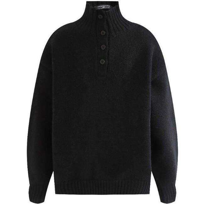 Button-Up Ribbed Sweater, Black