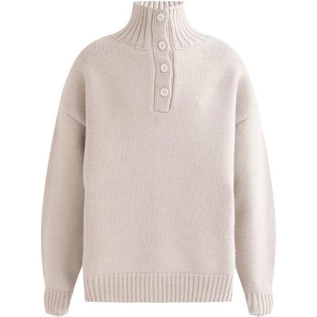 Button-Up Ribbed Sweater, Beige