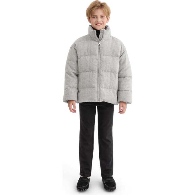 Puffer Jacket with High Collar, Gray