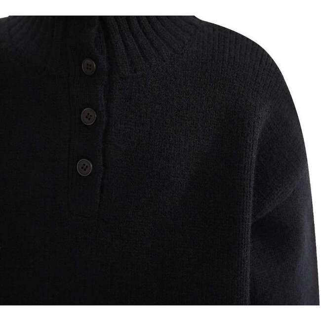 Button-Up Ribbed Sweater, Black - Sweaters - 3