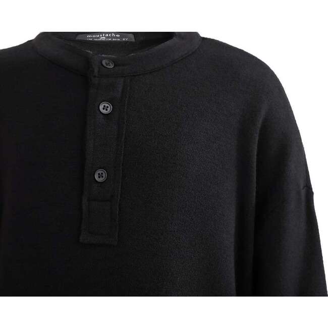 Three-Button Henley Top, Black - T-Shirts - 3