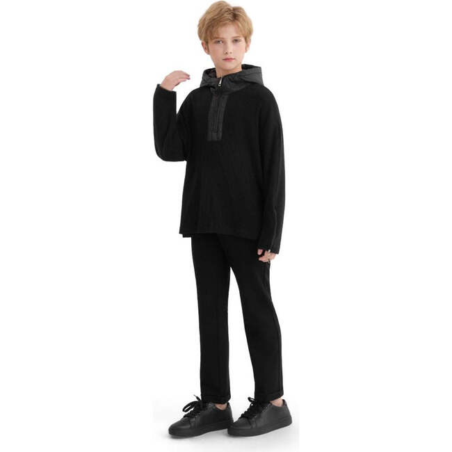 Ribbed Half-Zip Sweater, Black - Sweaters - 5