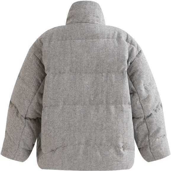 Puffer Jacket with High Collar, Gray - Jackets - 4