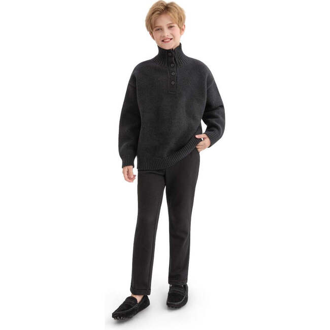 Button-Up Ribbed Sweater, Black - Sweaters - 5