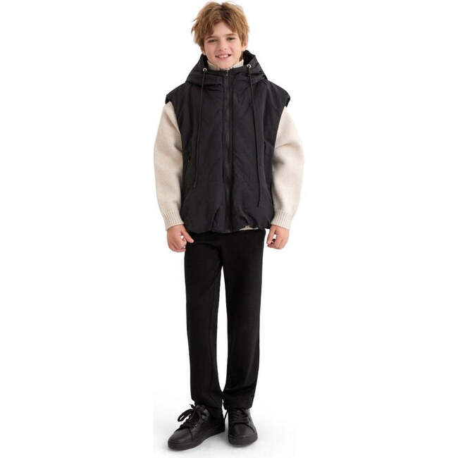 Hooded Puffer Vest, Black - Vests - 5