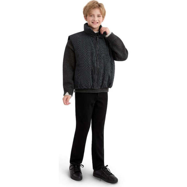 Grid-Pattern Quilted Vest, Black - Vests - 5