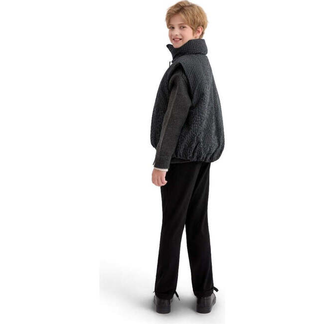 Grid-Pattern Quilted Vest, Black - Vests - 6