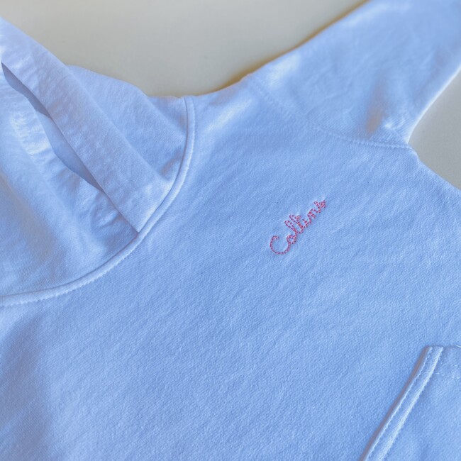 Personalized Small Embroidery Baby Pullover Fleece Hoodie, White