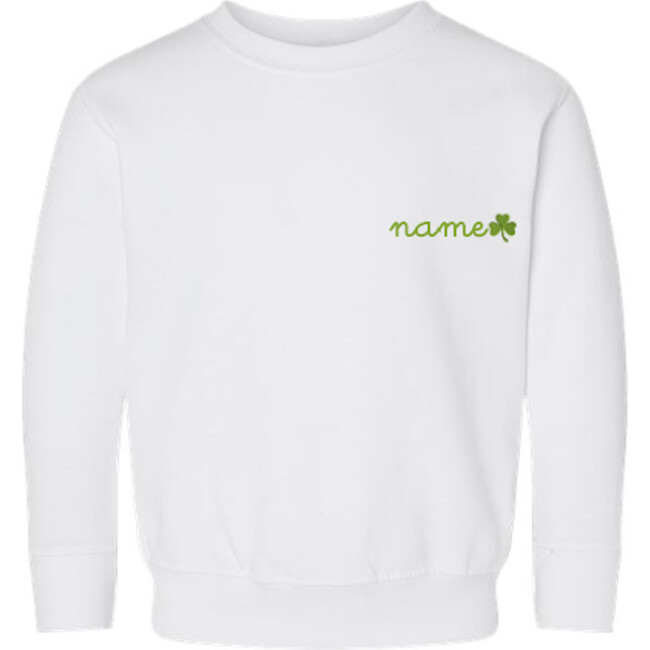Baby + Kids Shamrock Embroidered Crewneck Fleece Personalized, White