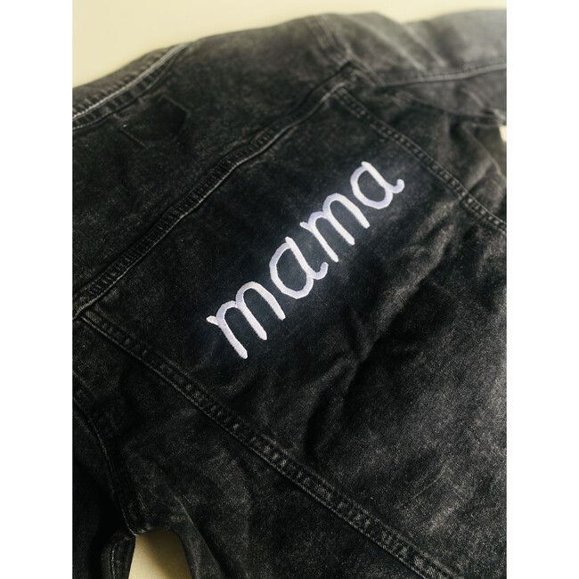 Women's "mama" Embroidered Denim Jacket, Black And White