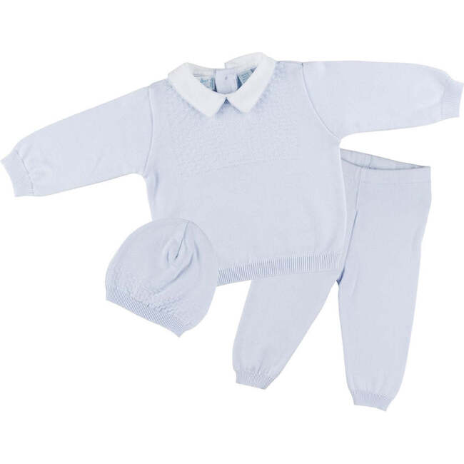 Boys Pique Collar Diamond Knit 2-Piece with Hat Blue