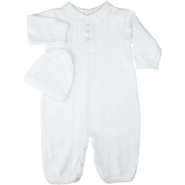 Boys Collar Knit Longall with Hat White