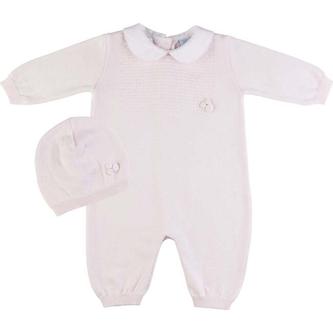 Girls Pique Collar Knit Longall with Hat Pink