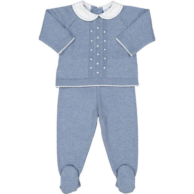 Pique Collar Dot Knit Set Vintage Blue