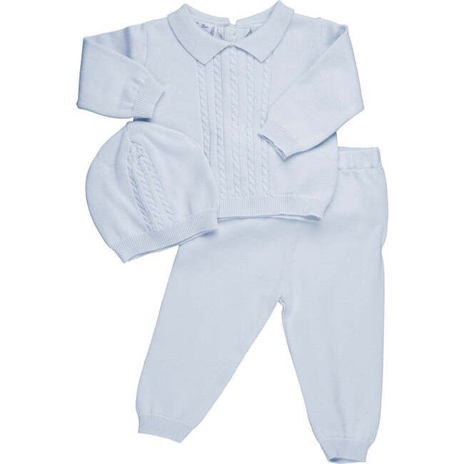 Cable Knit Two Piece with Hat Blue