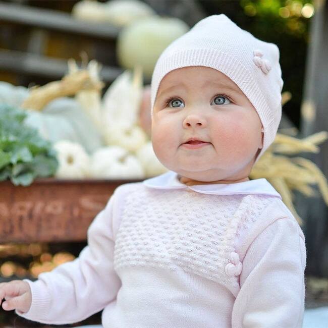 Girls Pique Collar Diamond Knit 2-Piece with Hat Pink